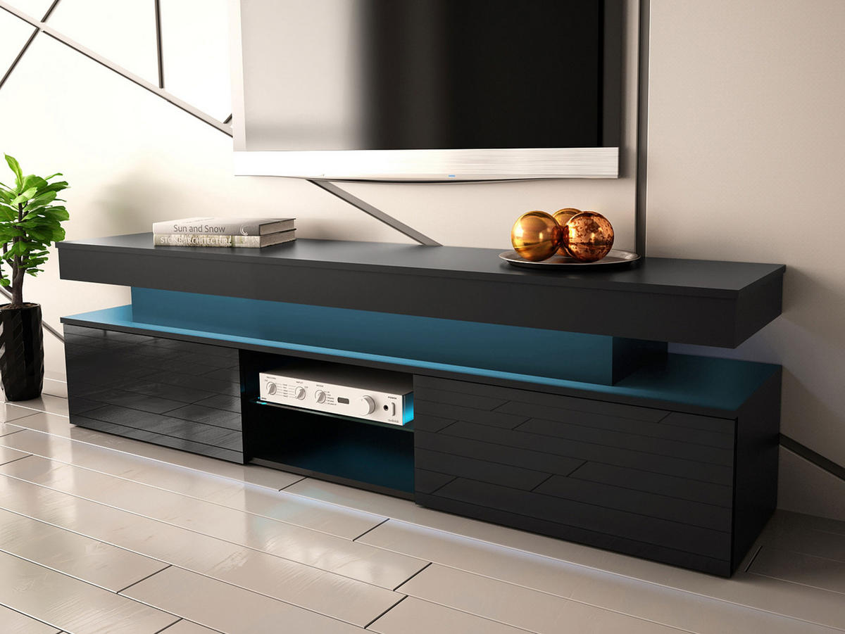TV-LOWBOARD Glossa 2D 190 - Schwarz, Holzwerkstoff/Kunststoff (190/54/39cm) - MIRJAN24
