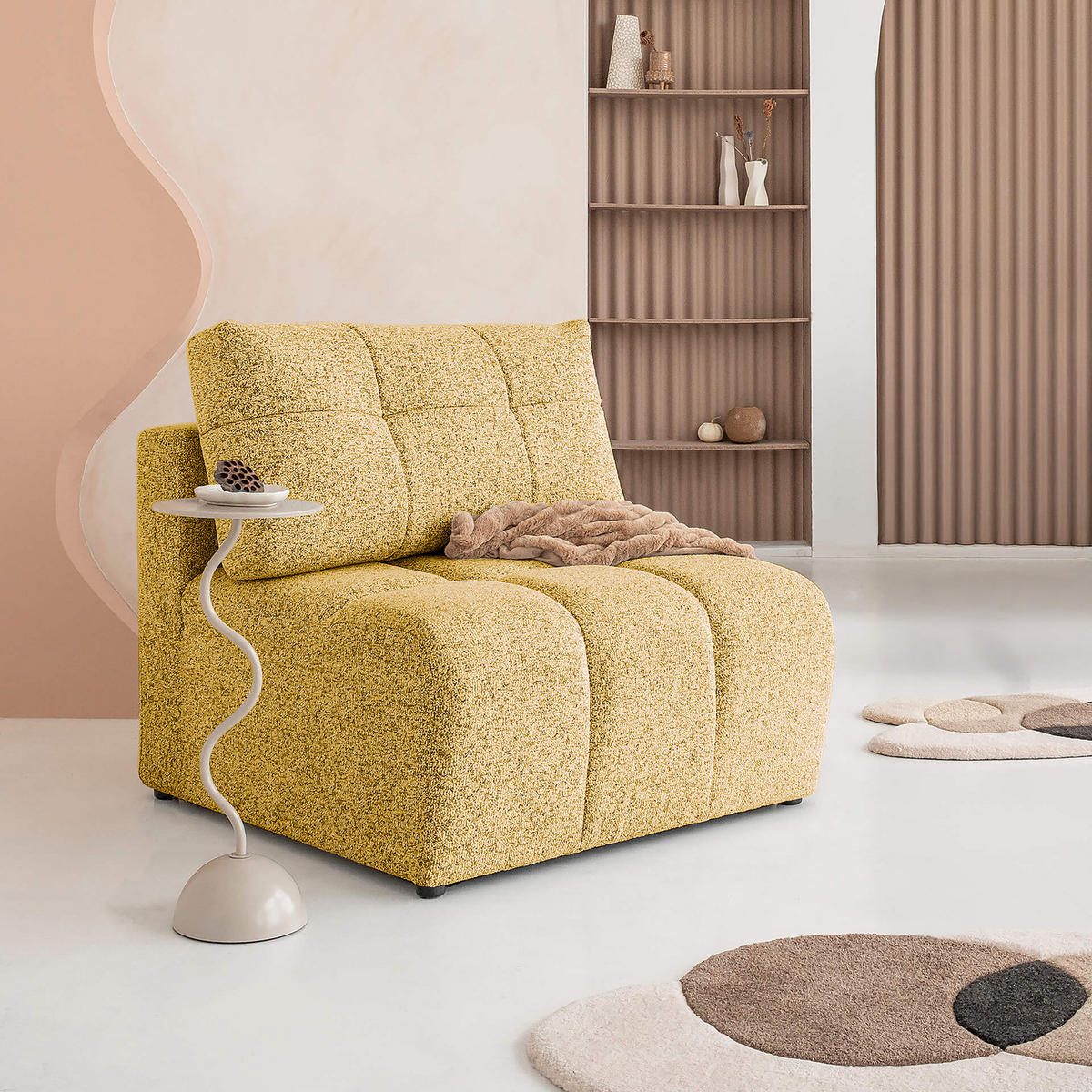 SESSEL/MITTELELEMENT - Strukturstoff - Beige/Gelb, Kunststoff/Textil (96/94/96cm) - home24