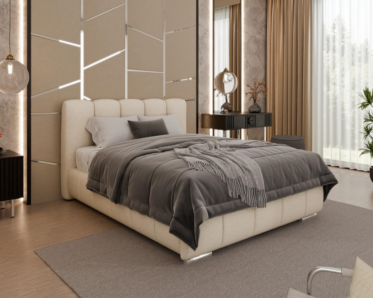 POLSTERBETT Zaira 140x200cm – Elegantes Polsterbett für modernen Wohnstil , ohne matratze, beige - Beige, Holz (120/200cm) - Homesy
