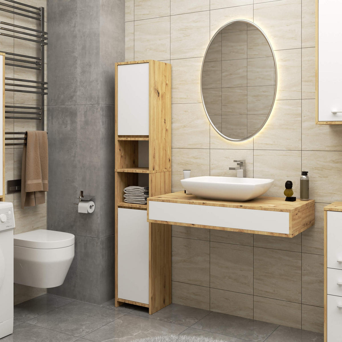 BADKOMMODE Eiche Artisan, Weiß 60/30/22,5 - Eiche Artisan/Weiß, Holzwerkstoff (30/60/23cm) - RAUMHIRSCH FURNITURE