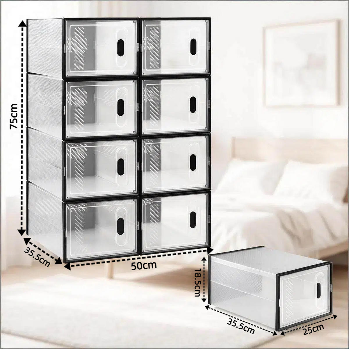 AUFBEWAHRUNGSBOXEN Schwarz & Transparent 8er-Set 50/35,5/70 cm - Schwarz, Kunststoff (50/70/35.5cm) - PANGIVO