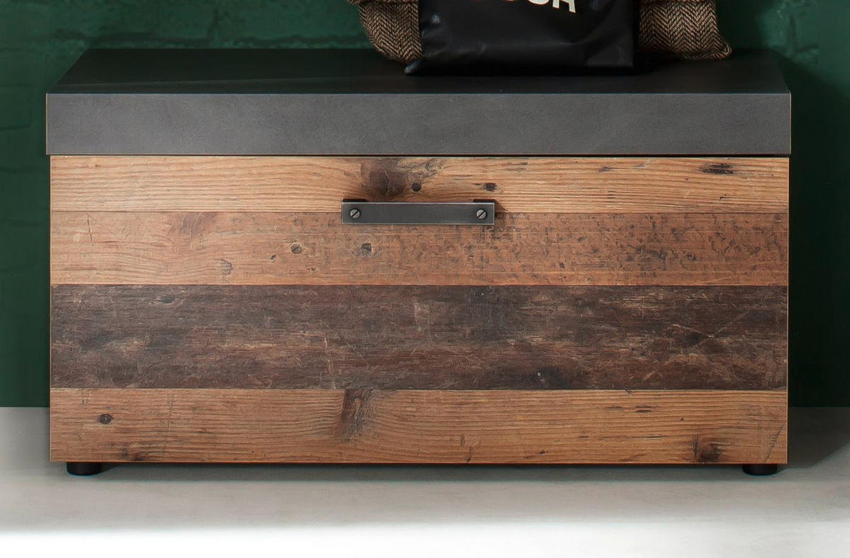 GARDEROBENBANK Used Wood Shabby mit grau 80 x 45 cm, Sitzbank mit Stauraum - Silberfarben/Schwarz, Holzwerkstoff/Kunststoff (80/45/37cm) - Top.Furn