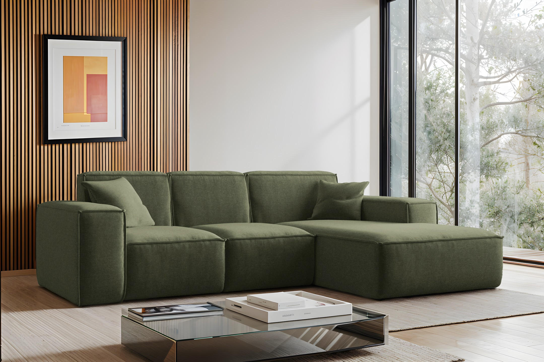 ECKSOFA L-Form Siena Stoff Maloy Grün Rechts - Grün, Holz (266/165cm) - Kaiser Möbel
