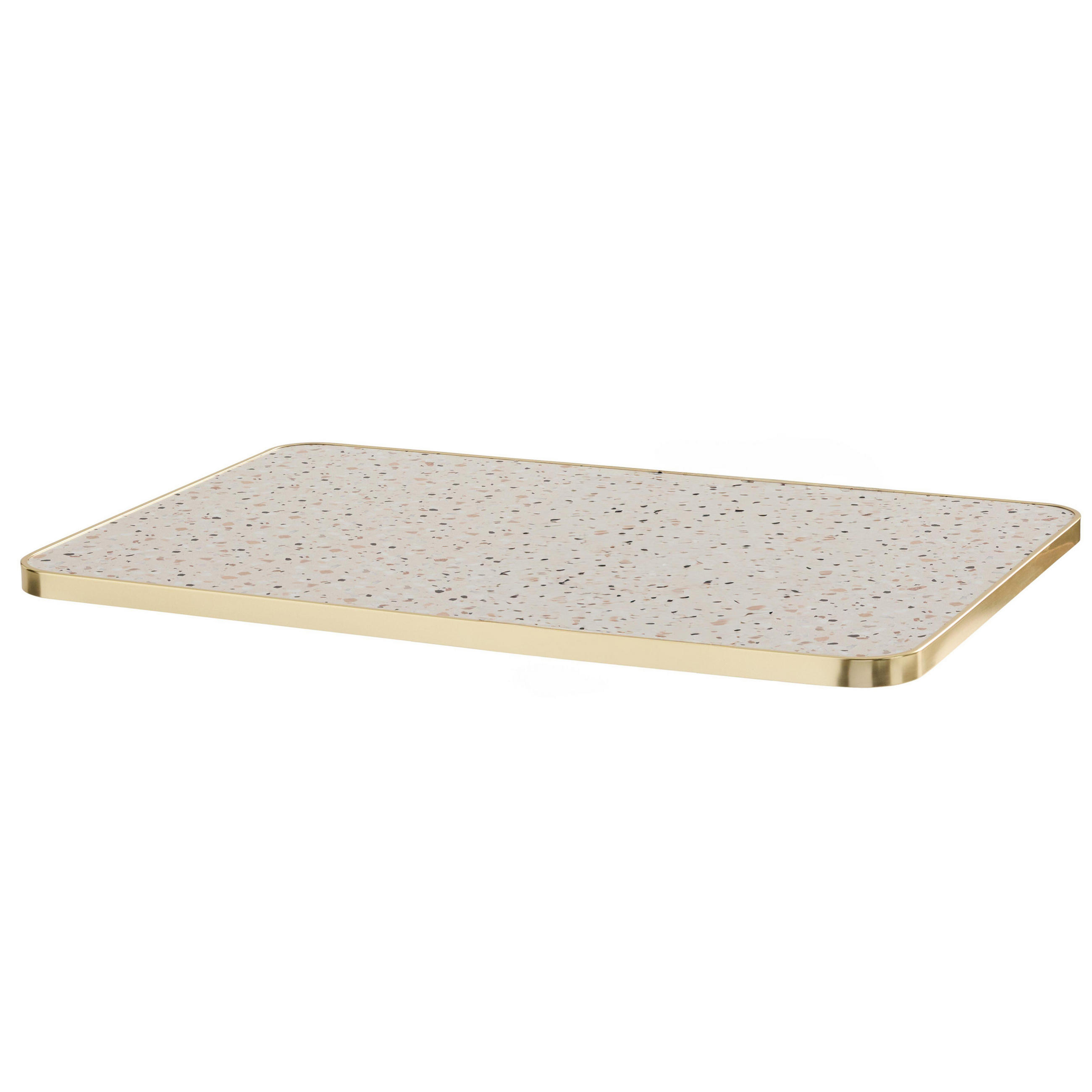 TISCHPLATTE, Terrazzo und Gold - Beige/Weiß, Metall (60/120/2.5cm) - Oviala