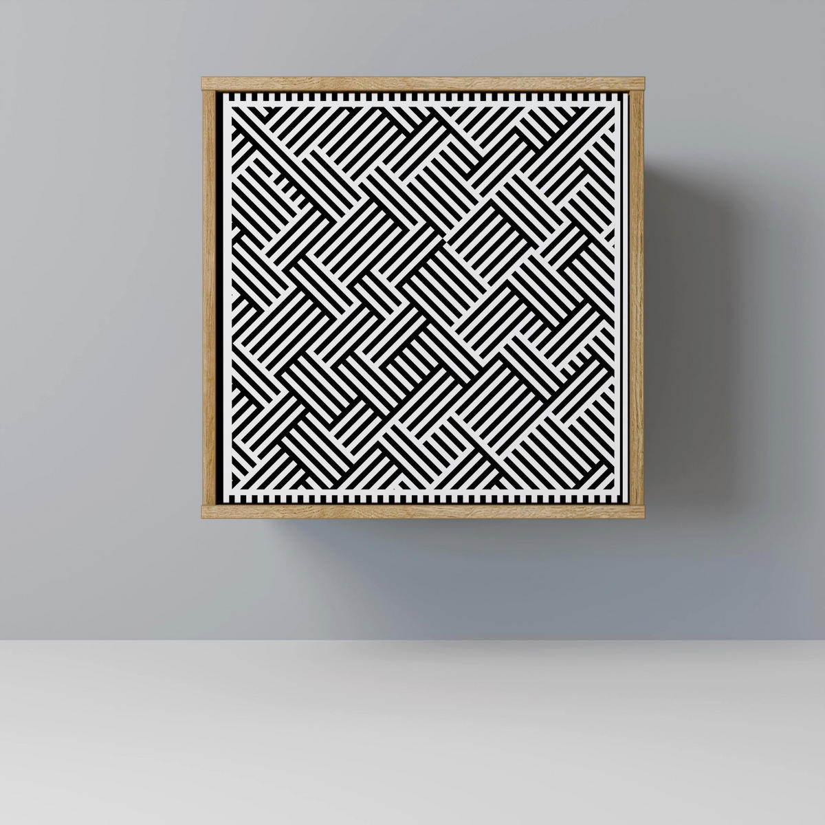 SIDEBOARD TEMPORARY SEQUENCE, Eichefarben, 57,5x42x70,5 cm, Schwarze Metall-Sternfüße - Eichefarben/Multicolor, Holzwerkstoff/Metall (57.5/70.5/42cm) - SpaceRebels