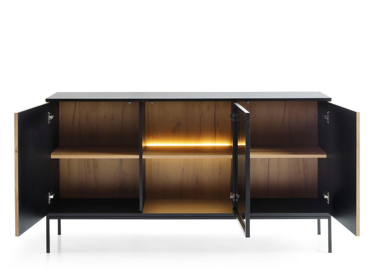 KOMMODE - Sentino S154 LED - Schwarz, Holzwerkstoff/Metall (154/83/39cm) - Möblo
