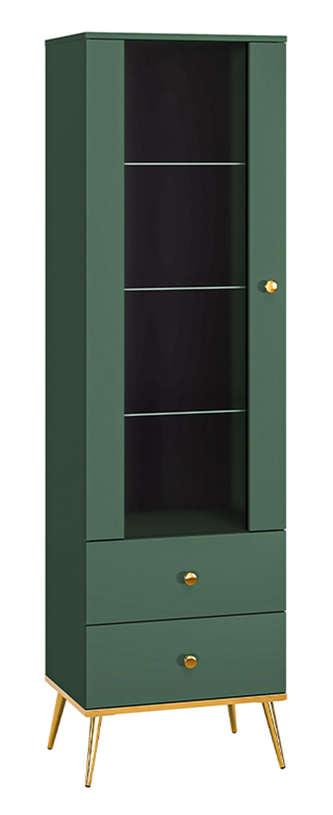 STANDVITRINE Forest dunkelgrün / gold 55 / 40 / 190cm - Dunkelgrün, Holz/Holzwerkstoff (55/190/40cm) - Feldmann-Wohnen