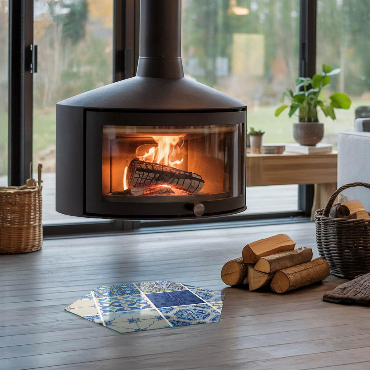 GLASPLATTE für Kamin h40 cm - Blau, Glas (40/40/0.4cm) - TULUP