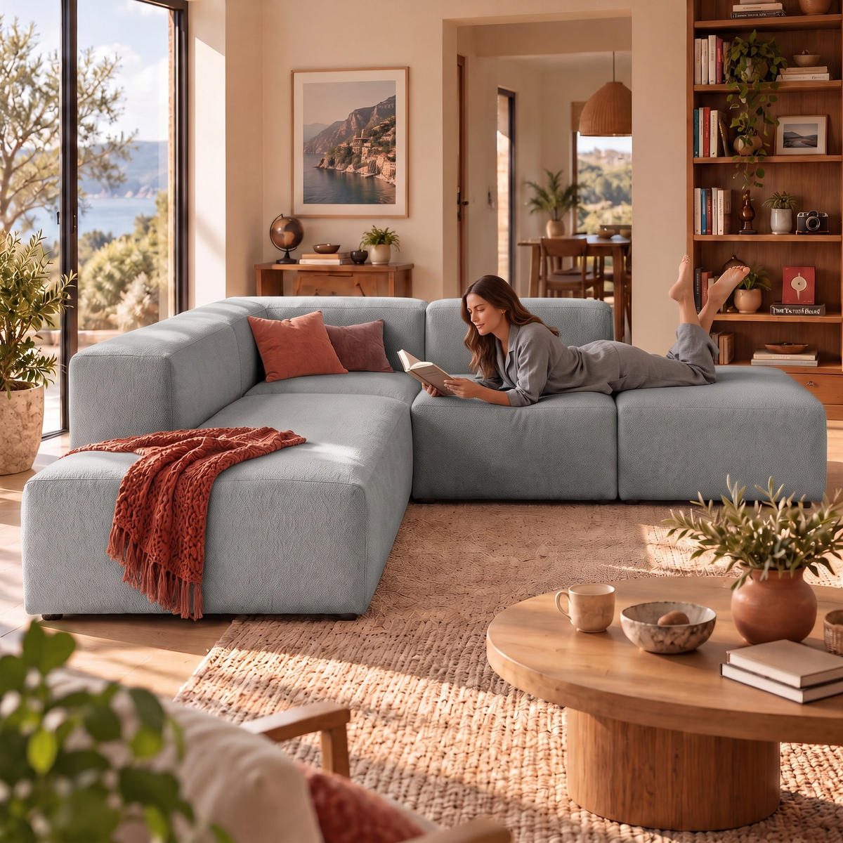 4-SITZER modulares Ecksofa HEAVEN SET 3 Links, Breite 270 cm Webstoff Grau - Schwarz/Grau, Holz/Kunststoff (245/270cm) - Muffo