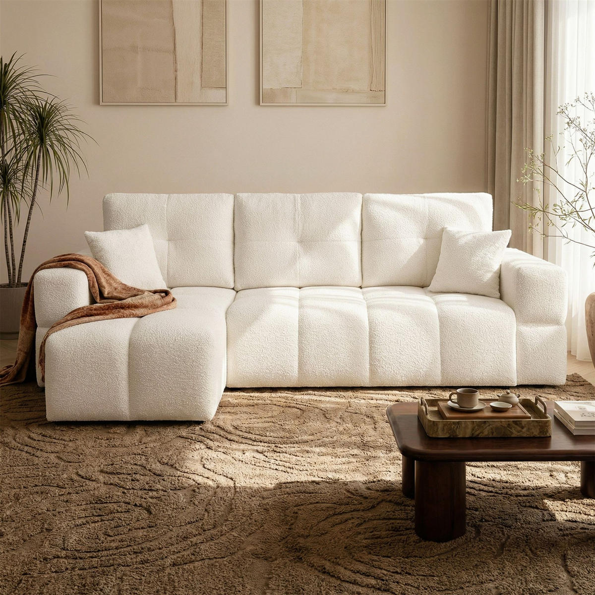 ECKSOFA Denise Mit Schlaffunktion - Creme, Holzwerkstoff/Textil (250/148cm) - Fun Möbel