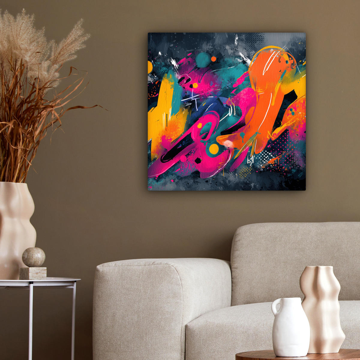 LEINWANDBILD Abstrakt - Graffiti - Farbenfroh - Farbspritzer Wandbild Wohnzimmer 50x50 cm - Multicolor, Textil (50/50cm) - MuchoWow