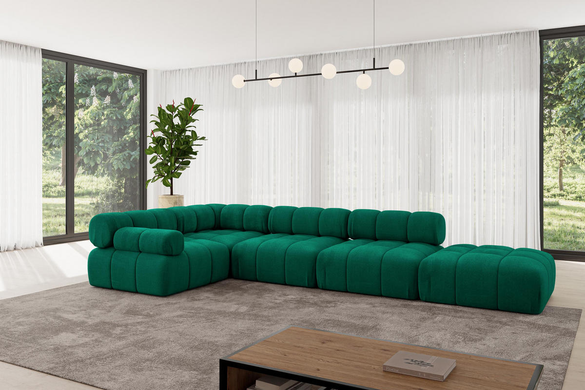ECKSOFA modulares Sofa Felto-L2 - 380x190x70 cm Dunkelgrün Velours - Dunkelgrün, Holzwerkstoff/Textil (380/190cm) - ALTDECOR