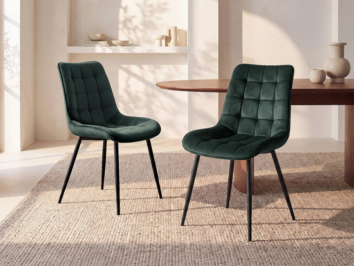STUHL - 49.5 cm x 60 cm - Stoff, Samt - Tannengrün OLLUA - Waldgrün, Textil (49.5/87/60cm) - Vente-Unique