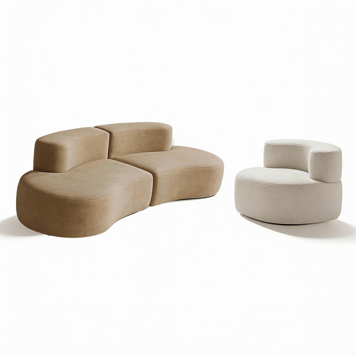 SITZGARNITUR Lounge Sofa und Sessel Sand und Weiß - Beige/Weiß, Textil (240/75/102cm) - COCO Living