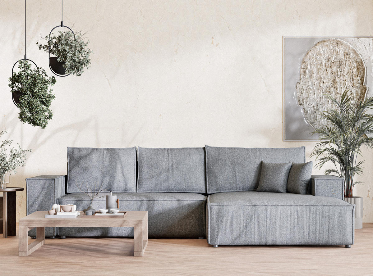 ECKSOFA MIT SCHLAFFUNKTION Maze Grau Webstoff - Schwarz/Grau, Holz/Holzwerkstoff (294/185cm) - Maison de Reve