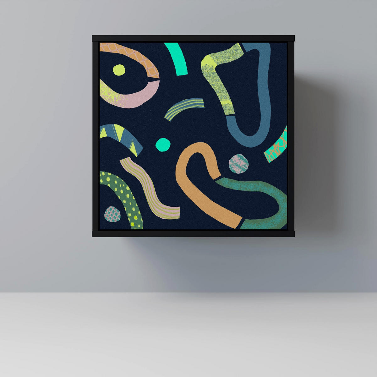 SIDEBOARD CONTRAST DANCE, Schwarz, 57,5x42x72,5 cm, Schwarze Metallfüße - Multicolor/Schwarz, Holzwerkstoff/Metall (57.5/72.5/42cm) - SpaceRebels
