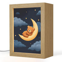 NACHTTISCHLAMPE Teddybär - Mond - Wolken - Sterne 15x20 cm - Dunkelblau, Holzwerkstoff (8/15/20cm)