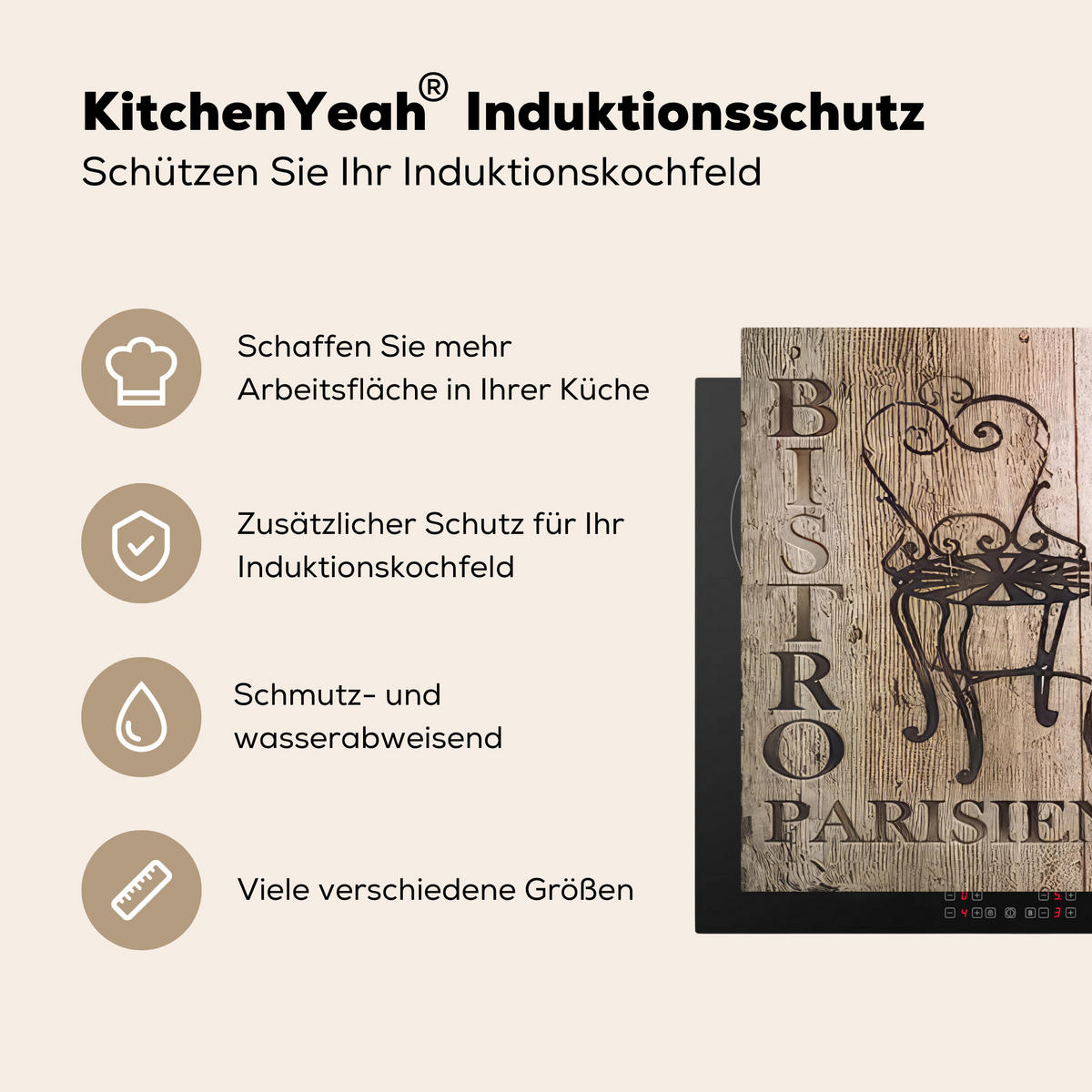 HERDABDECKPLATTE Bistro Parisien - Café - Kaffee - Jahrgang 80x52 cm - Cappuccino, Kunststoff (80/52/0.2cm) - MuchoWow