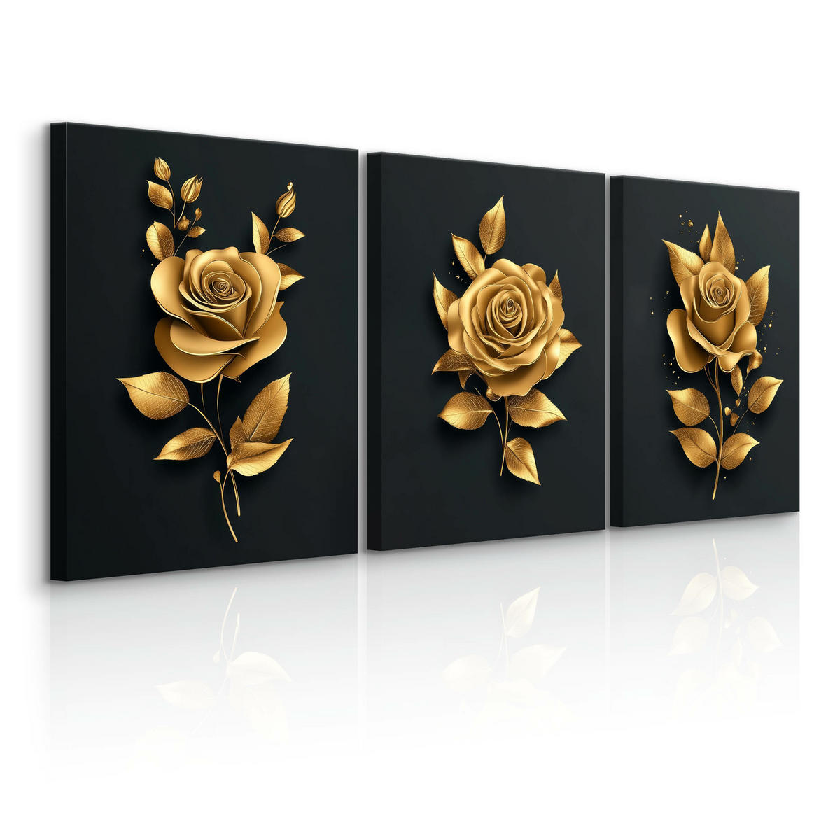 LEINWANDBILDER 3-es Set Rosen Blumen 3D - Beige/Schwarz, Textil (90/40cm) - Muralo