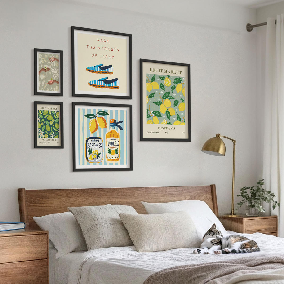 BILDER SET 5er Set - 50x50 cm & 20x30 cm & 40x60 cm Schwarzer Rahmen - Zitrusfrüchte der italienischen Tropen - Schwarz, Kunststoff (40/60cm) - TULUP