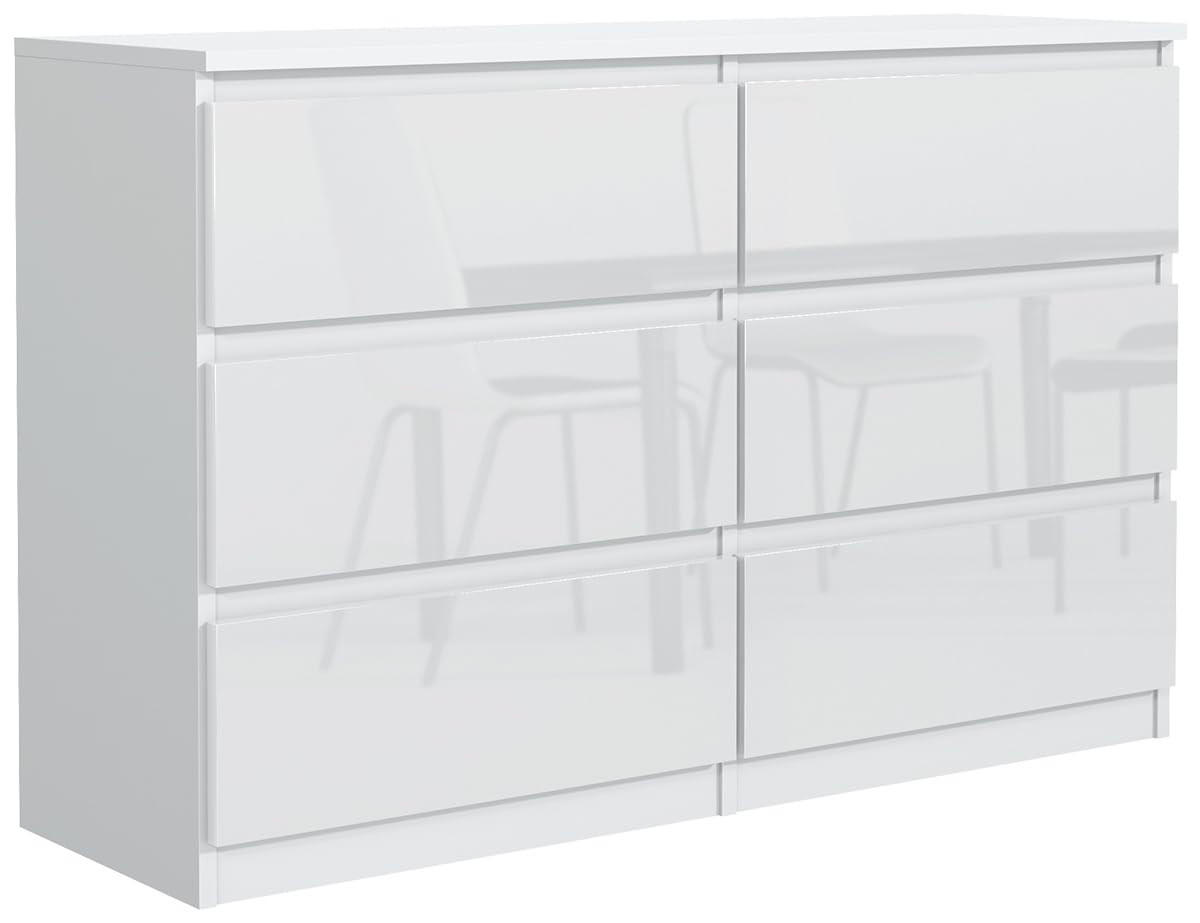 KOMMODE mit 6 Schubladen 120 cm Weiß mit HochglanzFronte - Weiß Hochglanz, Holzwerkstoff (120/78.5/39cm) - MebLocker