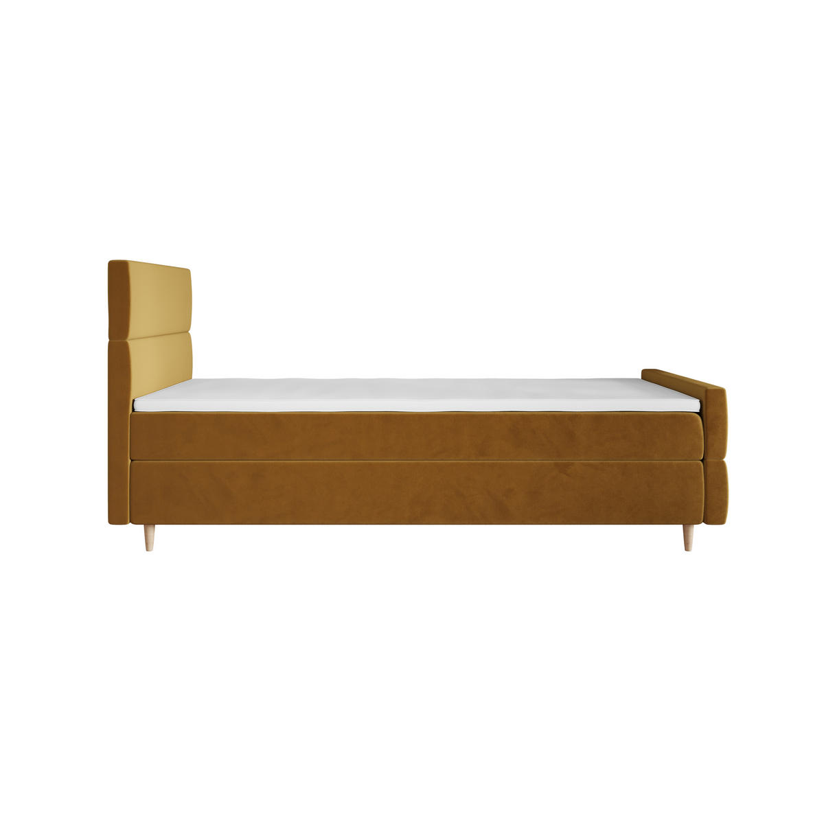 BOXBETT FLO PLUS 100x200 Itaka 33, mit Matratze H3, Bonell und Topper, Senfton - Gelb, Holz/Textil (100/200cm) - Bedante