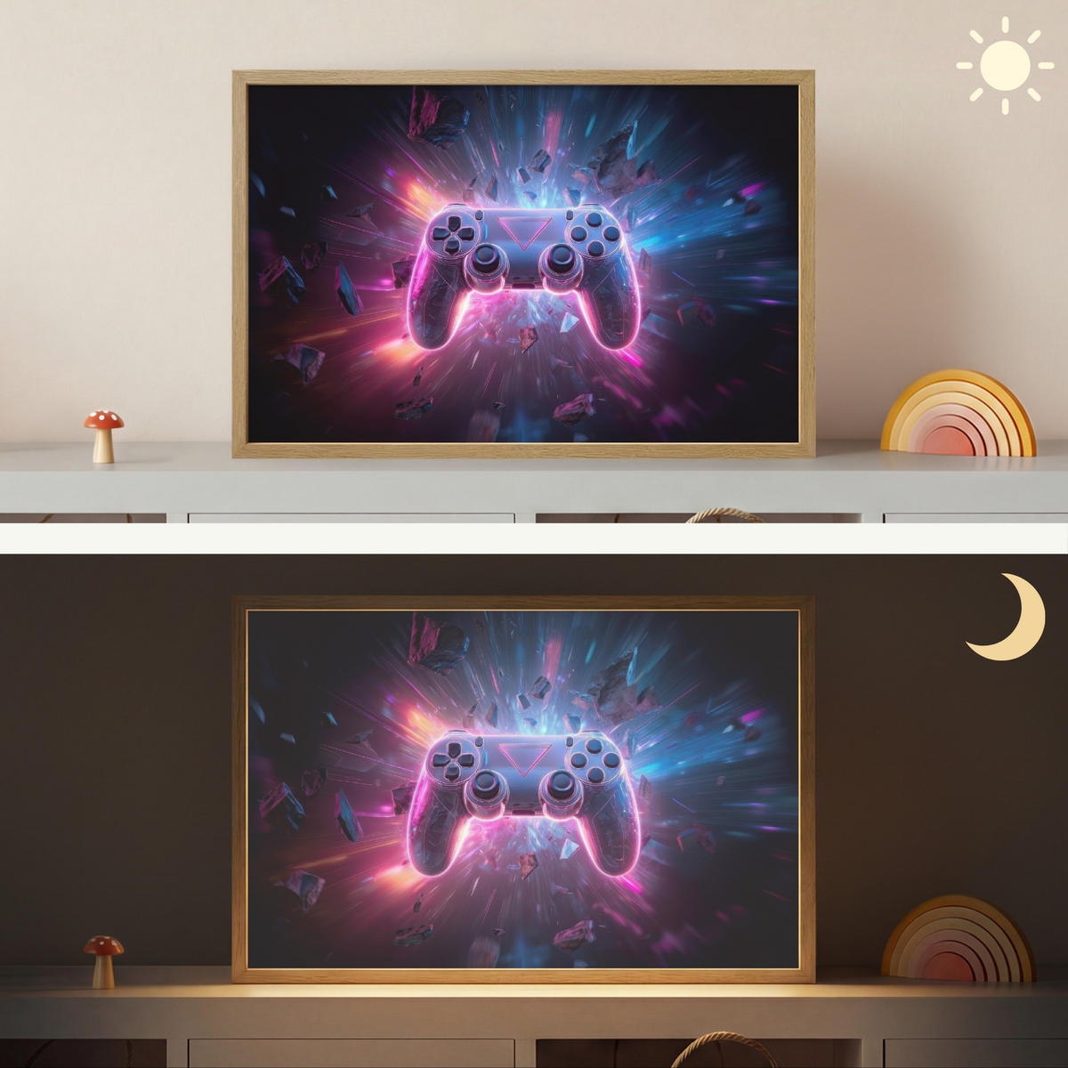 NÁSTĚNNÁ LAMPA S AKUMULÁTOREM Controller - Neon - Explosion - Abstraktní 60x40 cm - fialová, kompozitní dřevo (60/40/8cm)
