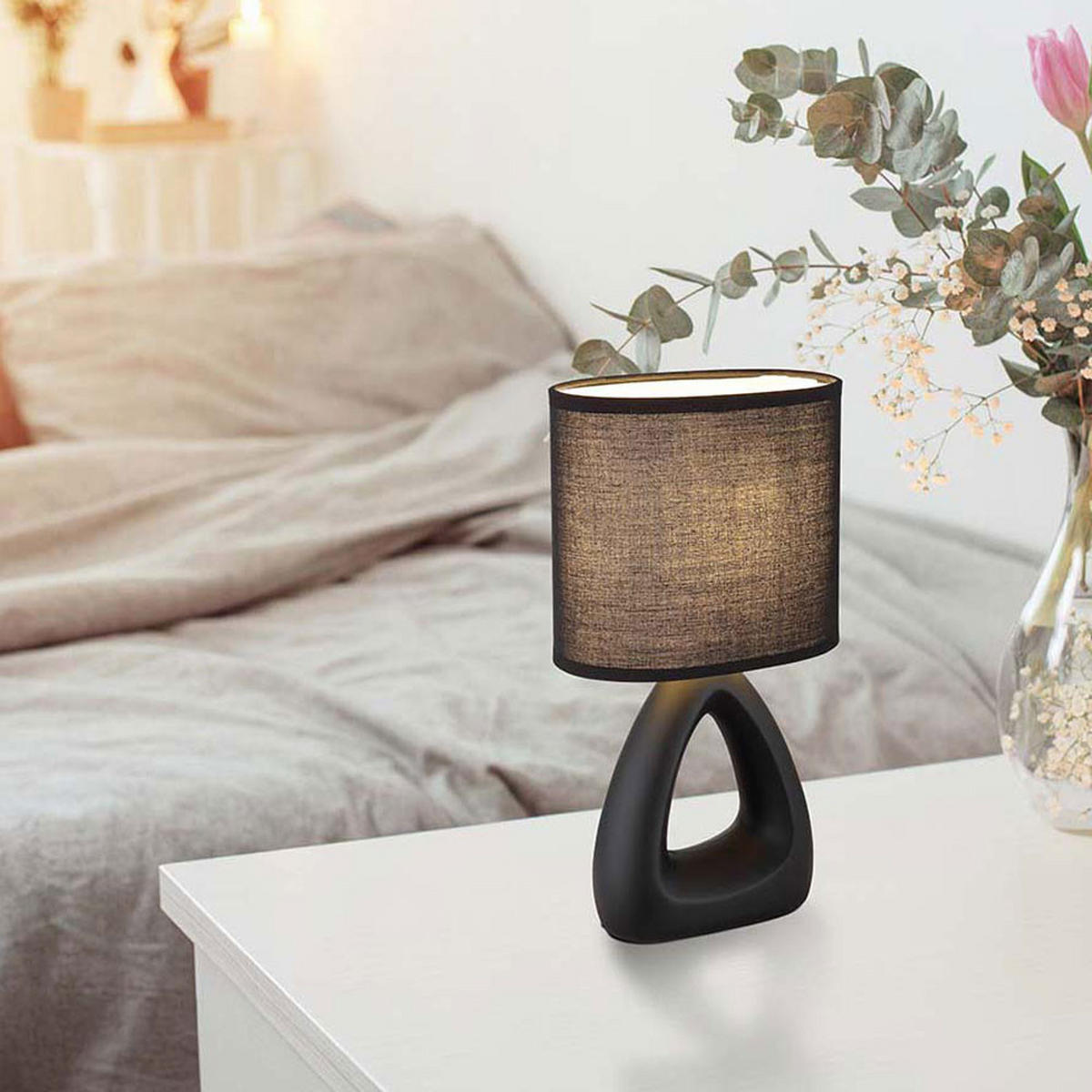 TISCHLEUCHTE Keramik Schwarz Textil - Schwarz, Textil (17/10/30cm) - Globo Lighting