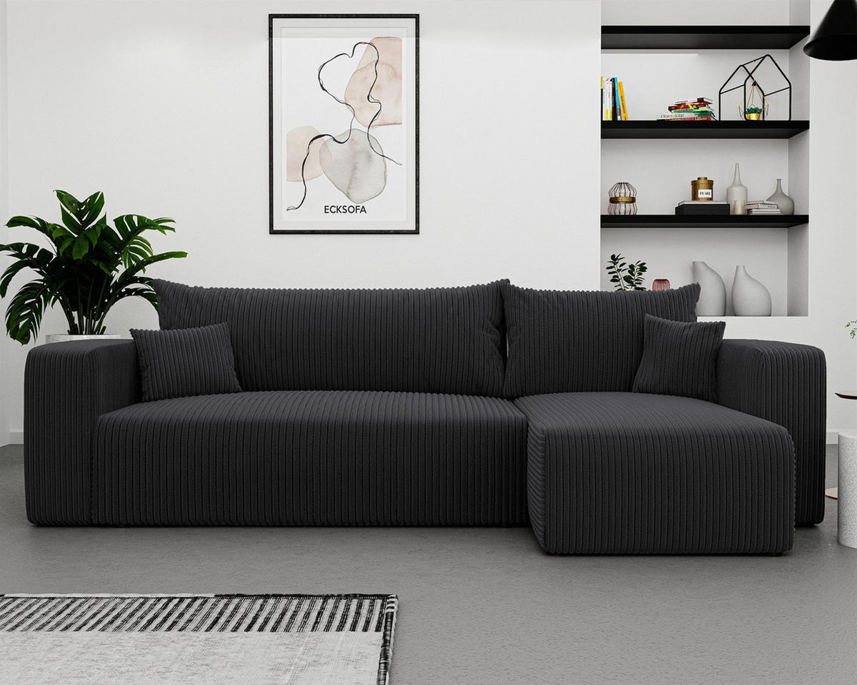 ECKSOFA Luna Mit Schlaffunktion - Dunkelgrau, Holzwerkstoff/Textil (145/248cm) - Fun Möbel