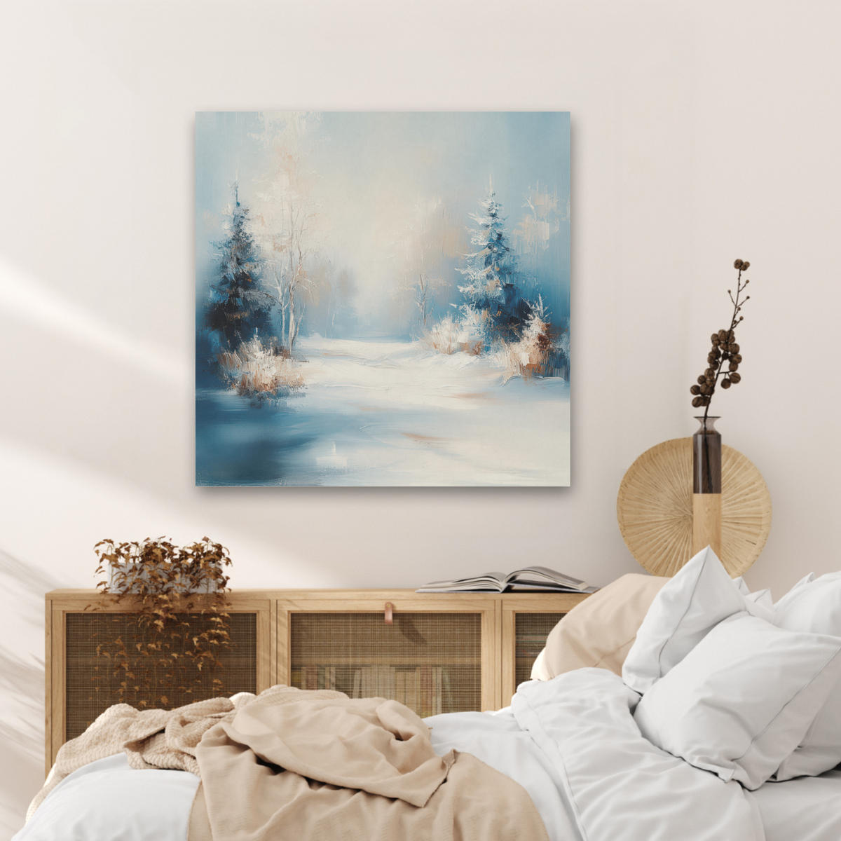 AKUSTIKBILD Wald - Winter - Natur - Abstrakt - Schnee Akustikpaneele 80x80 cm - Weiß, Kunststoff (80/80/0.9cm) - MuchoWow