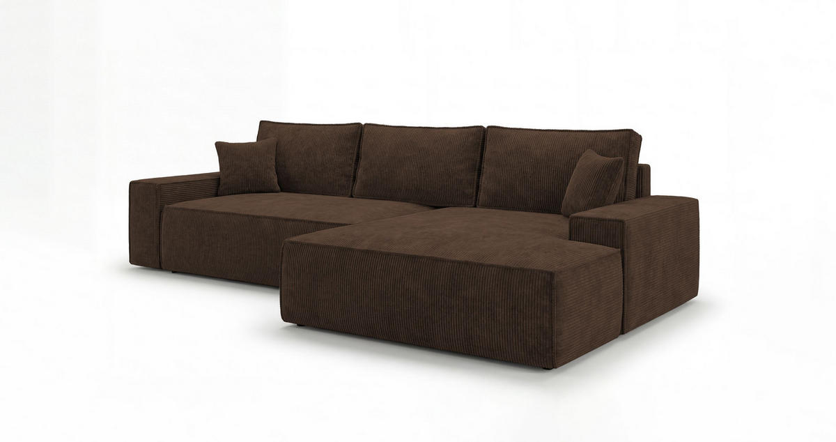 ECKSOFA VERONA rechts braun Cord Poso 6 - Schlaffunktion, Bettkasten - Braun, Textil (280/184cm) - Cornero