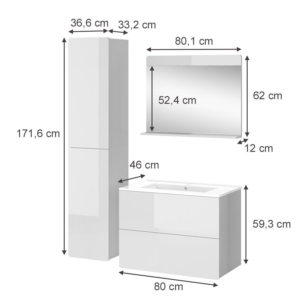 BADMÖBEL-SET Izan Weiß 4 Teile mit Hochschrank - Weiß, Holzwerkstoff (80/59.3/46cm) - Vicco