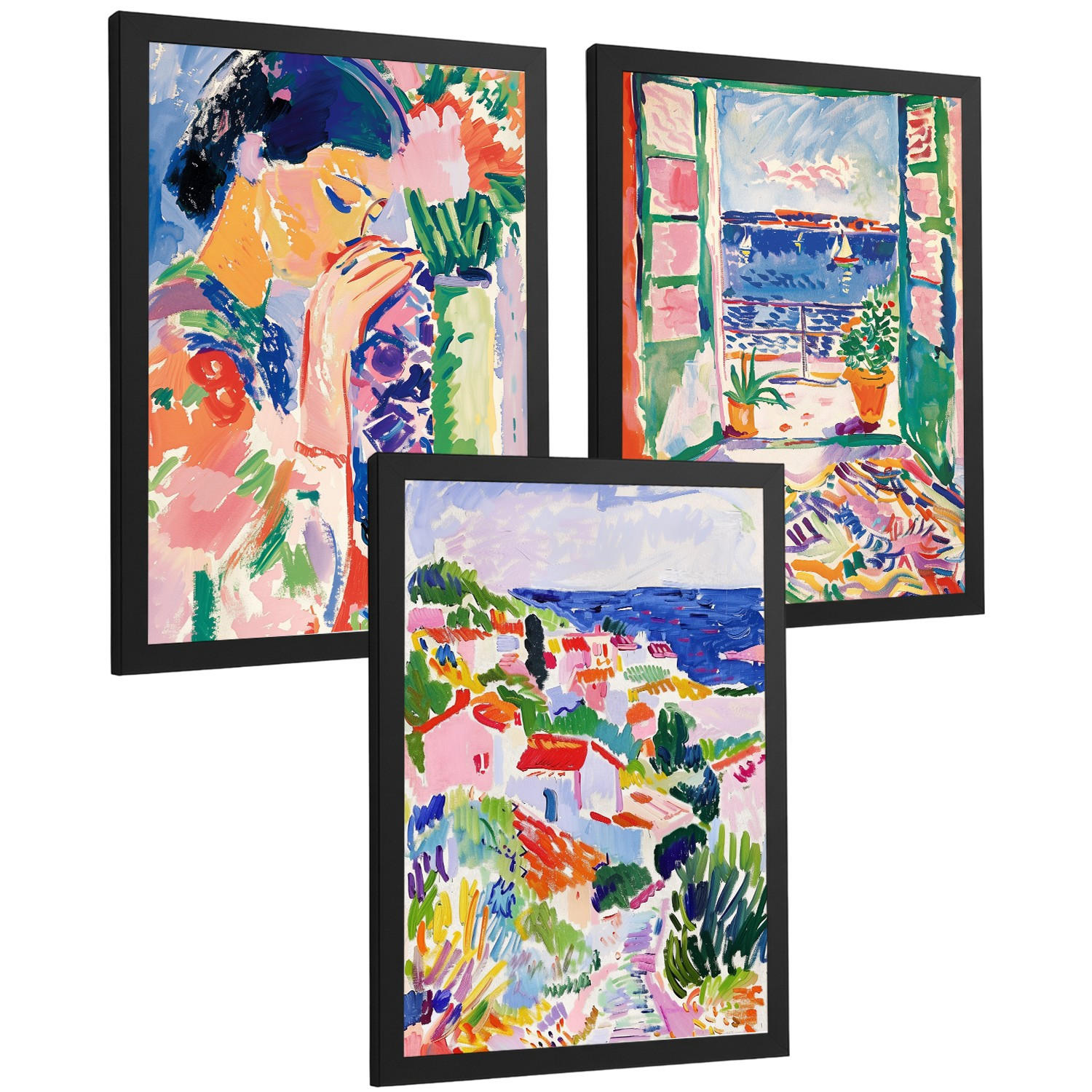 POSTER 3er Bilder-Set Wandbilder Maritim Blau modern Wohnzimmer Deko, Schlafzimmer, Küche, Badezimmer Schwarzer Rahmen A3 - Schwarz, Papier (29.7/1/42cm) - Nacnic