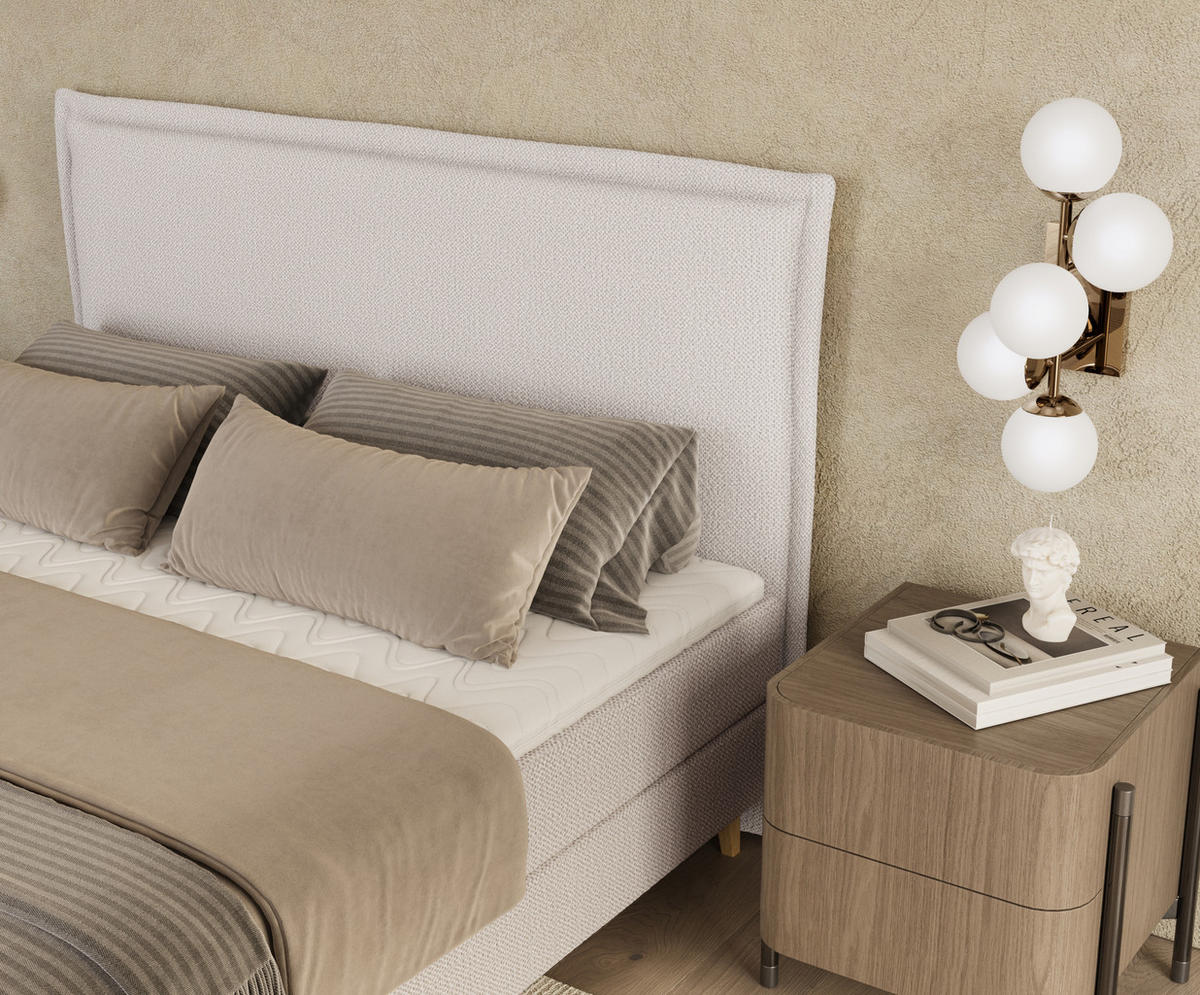 KONTINENTALBETT Calma Creme 120/200 cm mit Matratze und Topper - Creme/Naturfarben, Holz/Holzwerkstoff (120/200cm) - Maison de Reve