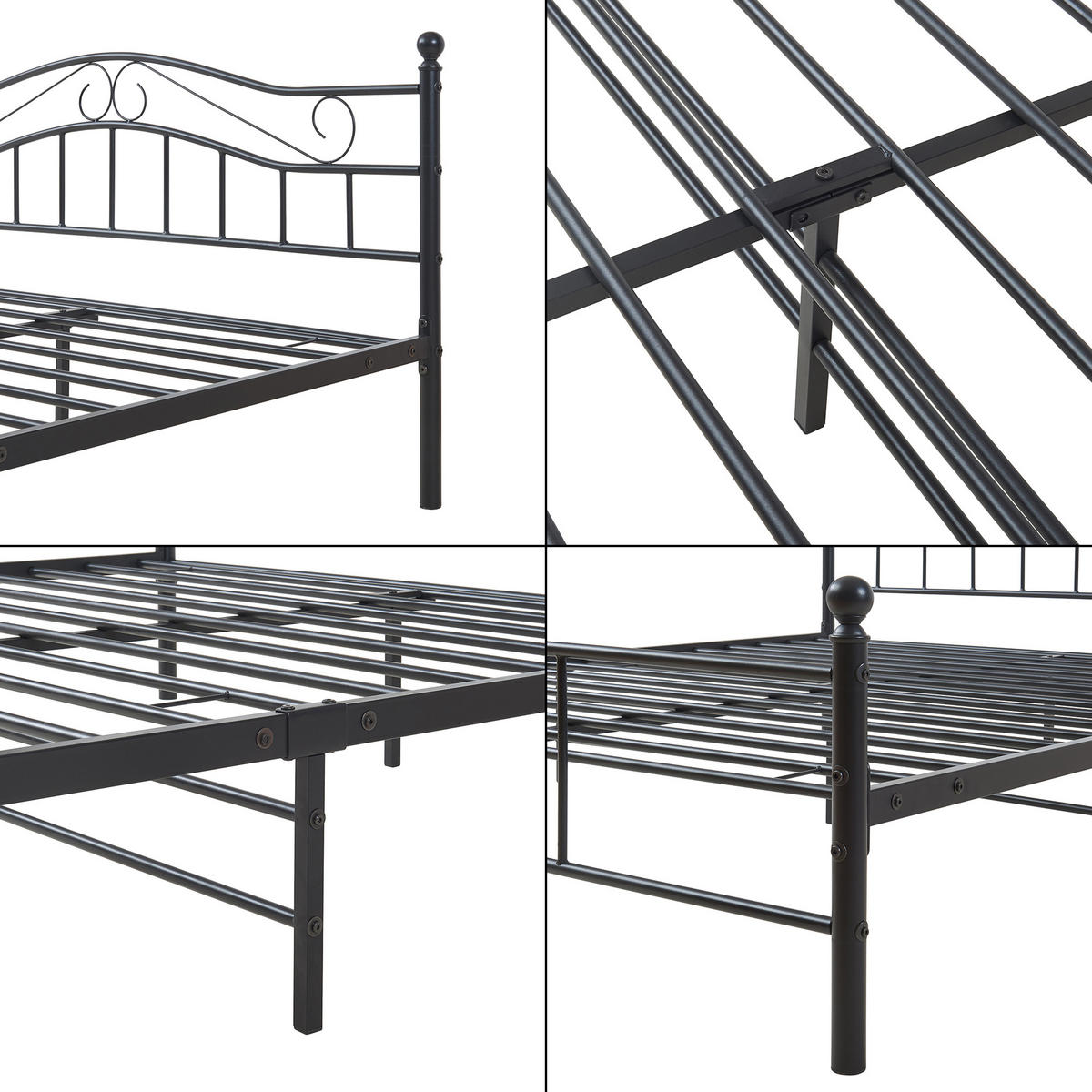 METALLBETT Florenz - Schwarz, Metall (160/200cm) - [en.casa]