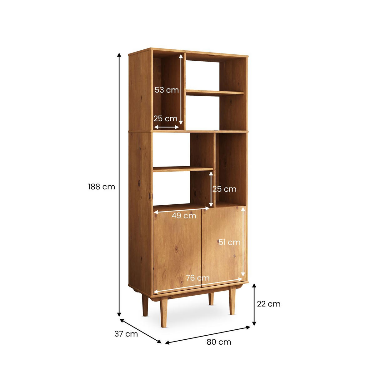 WOHNZIMMERSCHRANK SIMONA - Eichefarben, Holz (80/188/37cm) - IDIMEX