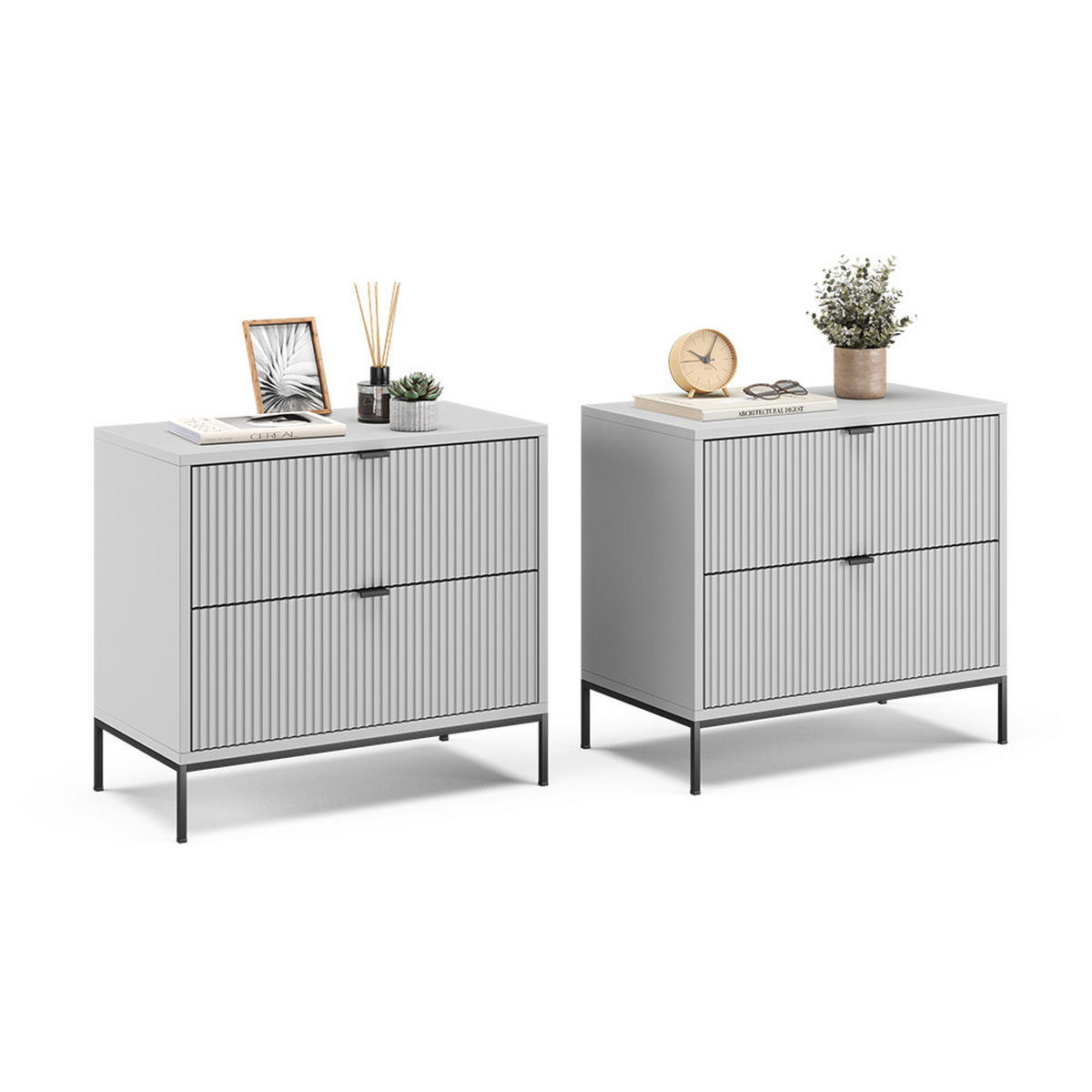 NACHTTISCHE Eliza Grau 66 x 60 cm 2er Set - Grau, Holzwerkstoff (66/60/36cm) - Vicco
