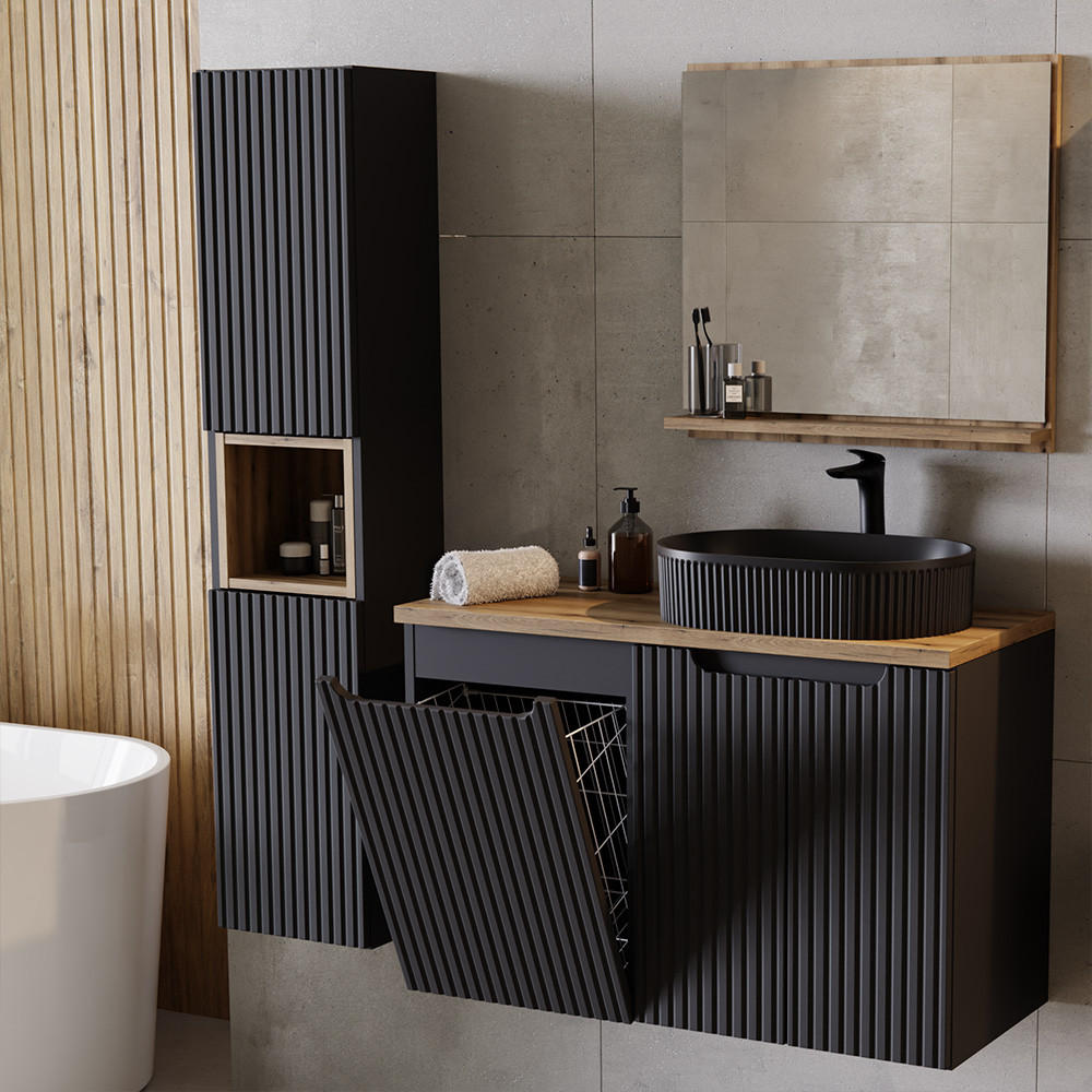 BADMÖBEL-SET 3-TLG. Newport-56 - Schwarz, Holzwerkstoff (210/200/40cm) - Lomado