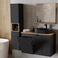 BADMÖBEL-SET 3-TLG. Newport-56 - Schwarz, Holzwerkstoff (210/200/40cm) - Lomado