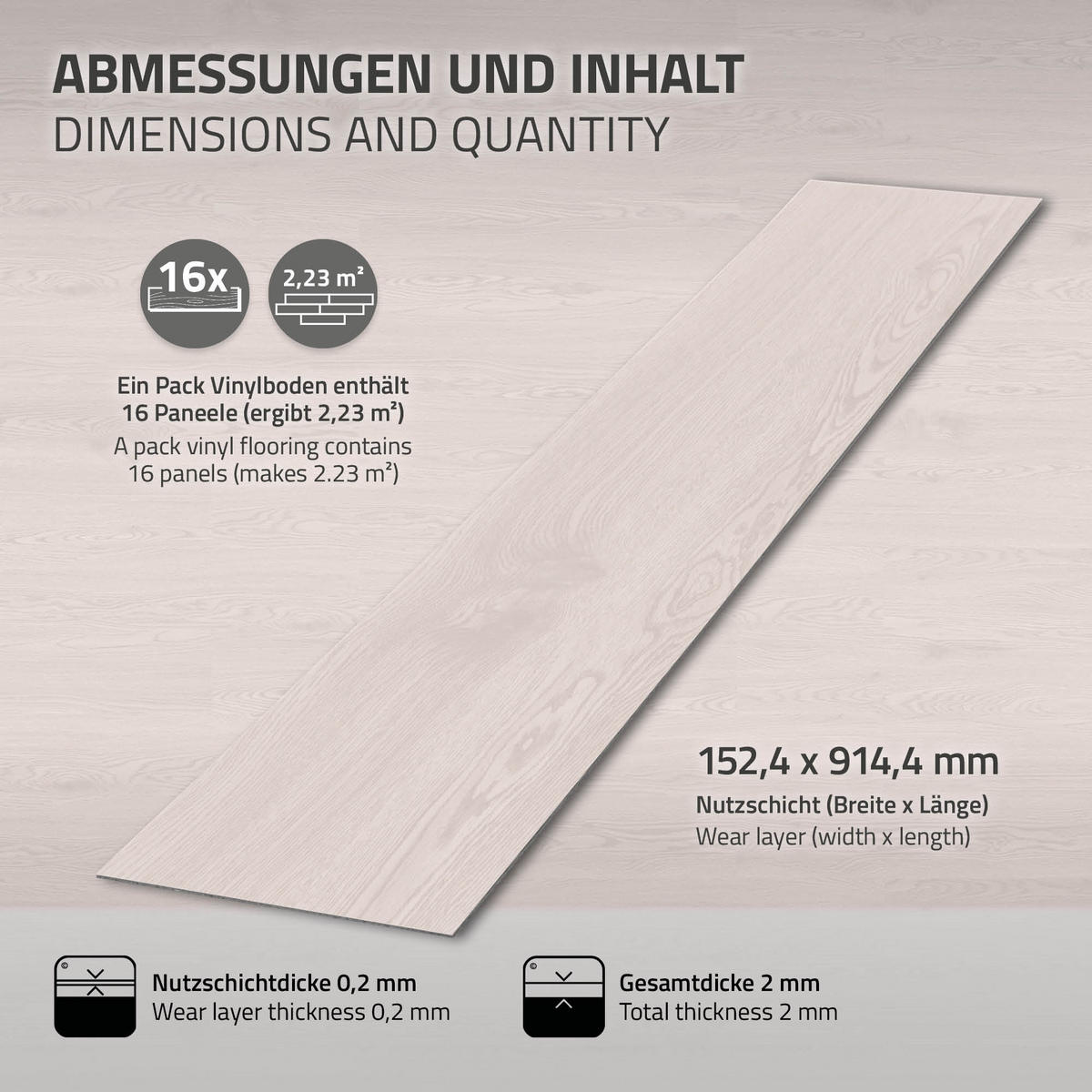VINYLBODEN selbstklebend 11,15m²/80 Dielen Eiche Weiß - Weiß, Kunststoff (91.5/15.3/0.2cm) - ML-DESIGN