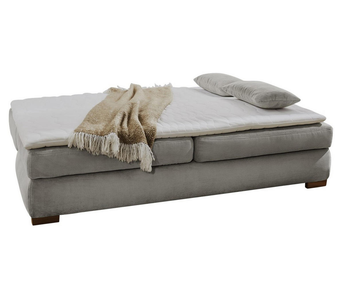 DAUER-SCHLAFSOFA Federkern Topper Bettkasten B201/T110/H88 cm, Liegefläche 160x200 cm, Feincord Hellgrau / 15152 - Wildeiche/Hellgrau, Holz/Textil (201/88/110cm) - luma-home