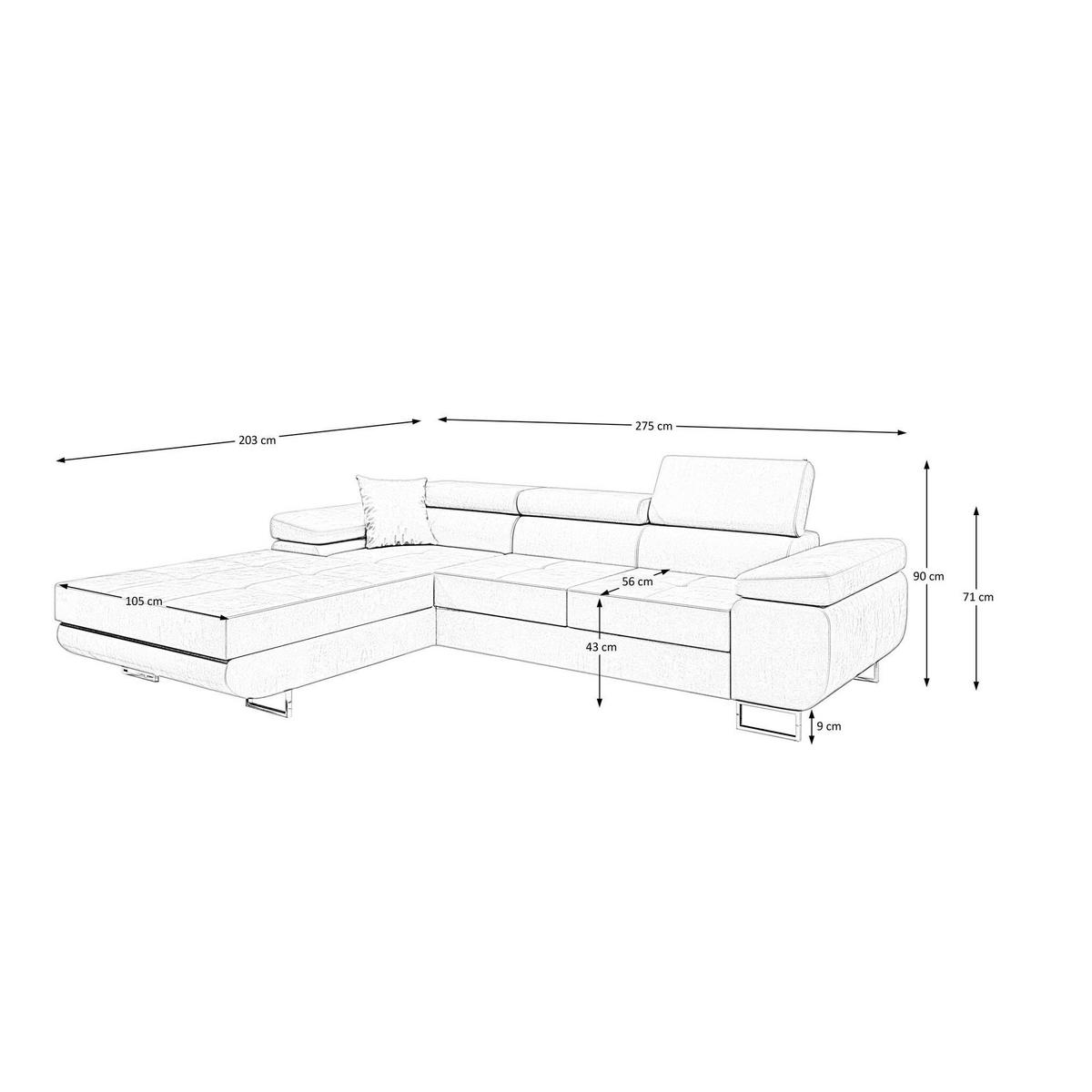 ECKSCHLAFSOFA Alons verstellbaren Kopfstützen, Hellgrau, rechts - Chromfarben/Hellgrau, Textil (275/203cm) - Beautysofa