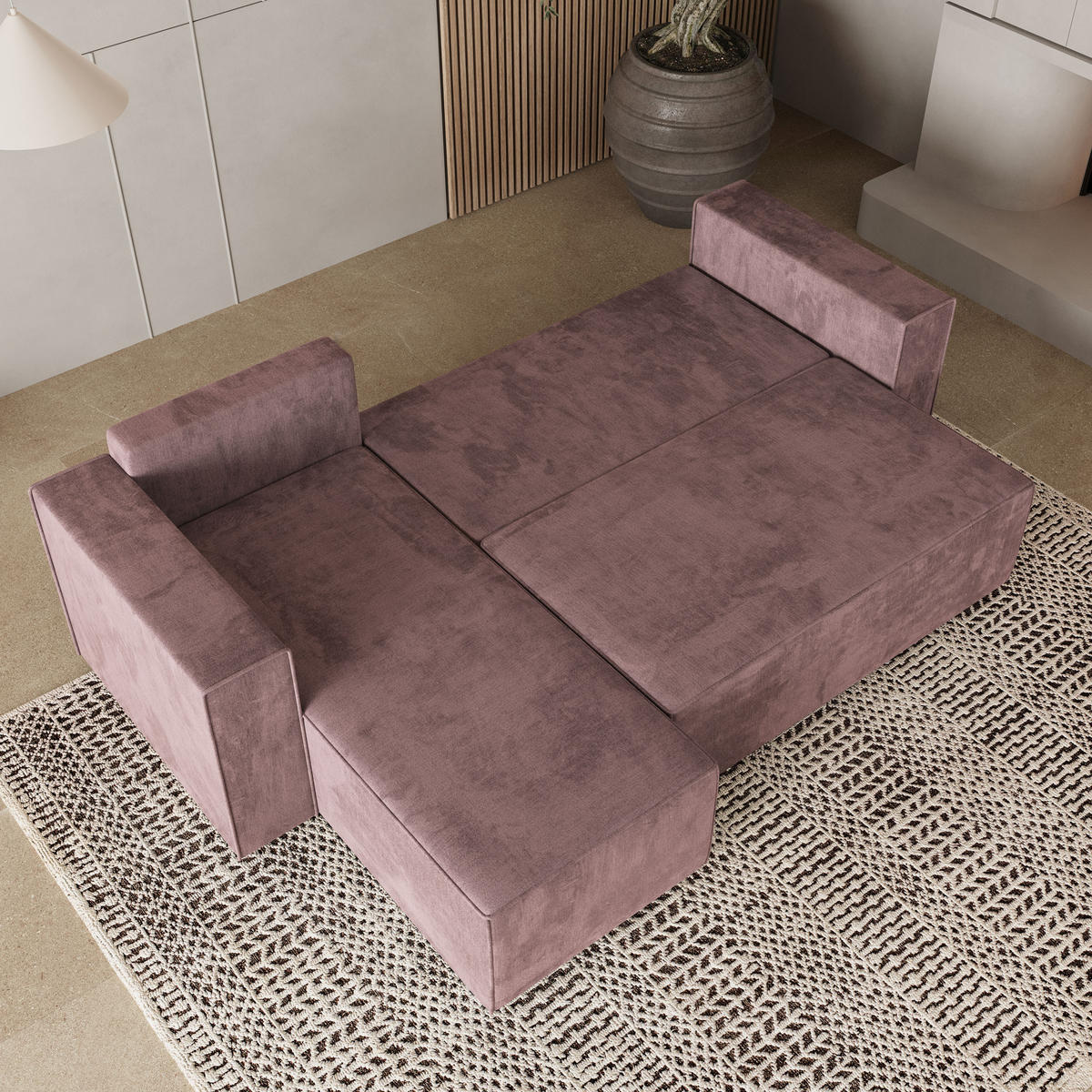 ROHOVÁ SEDAČKA RAVELO šeříková - šedá/šeříková, dřevo/textil (240/140cm) - MASSENO