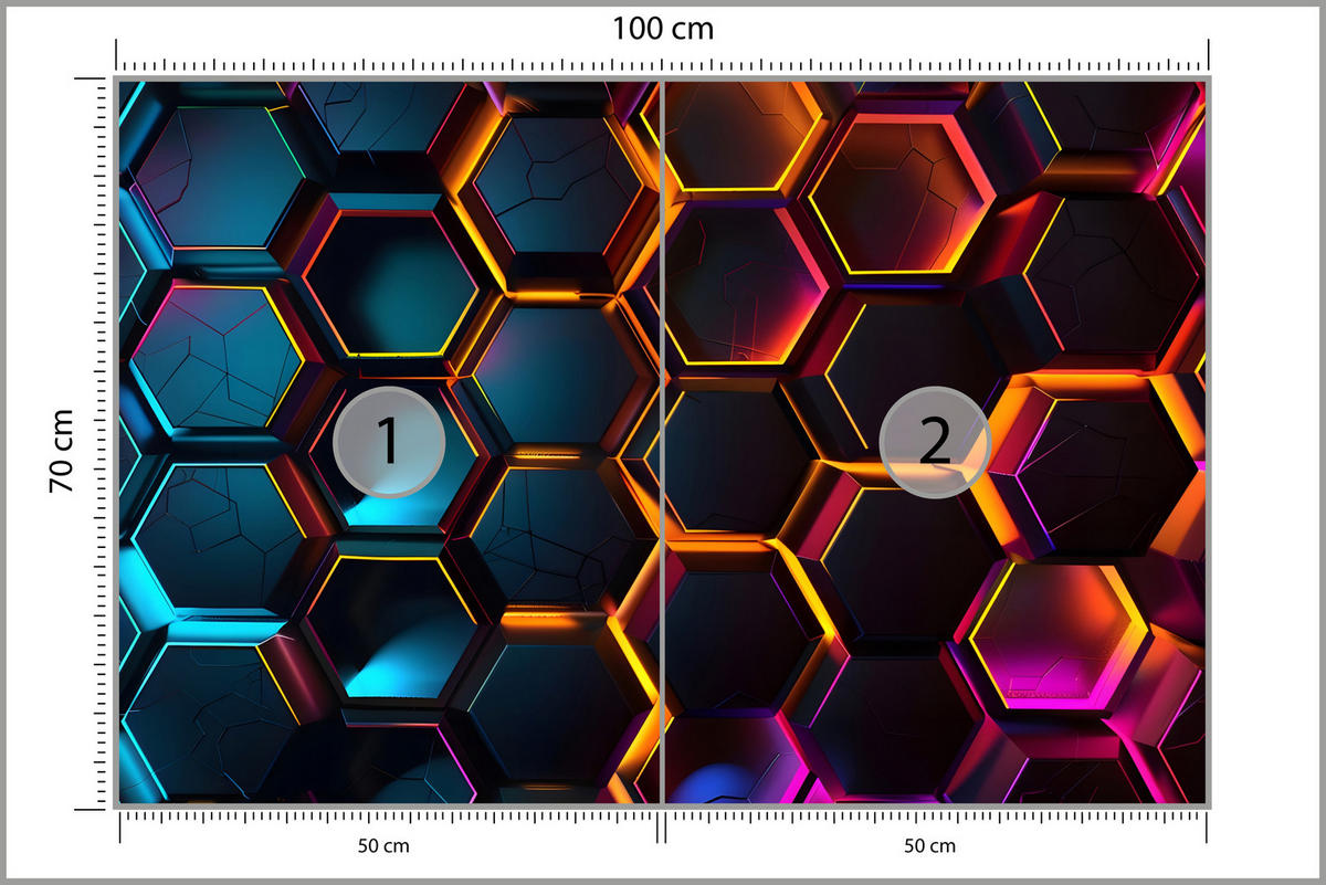FOTOTAPETE für Jugendzimmer Schwarz Neon Hexagone 100x70 - Gelb/Schwarz, Papier (100/70cm) - Muralo