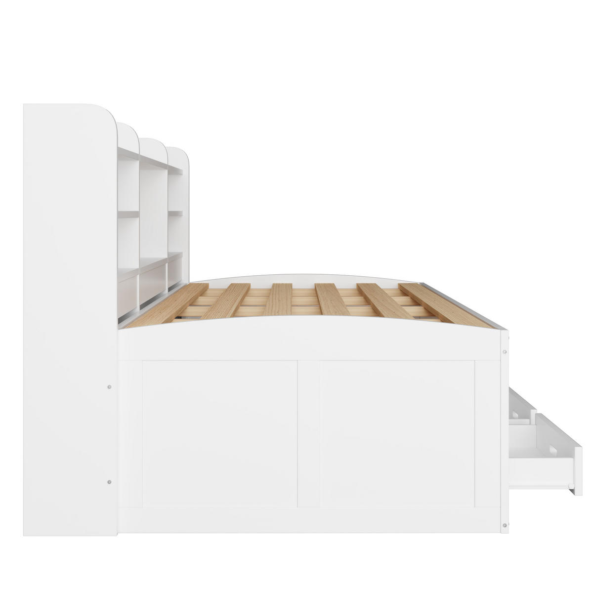 TAGESBETT 90x200cm Weiß LED Schubladen USB-C Nachttisch Klappbar Ausziehbar - Weiß, Holz (90/200cm) - FLIEKS