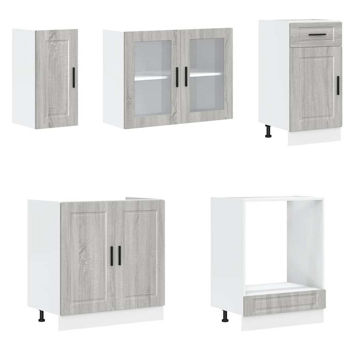 KÜCHENSCHRANK 8er Set Kalmar Grau Sonoma Holzwerkstoff - Grau, Holzwerkstoff (57/207/60cm) - vidaXL