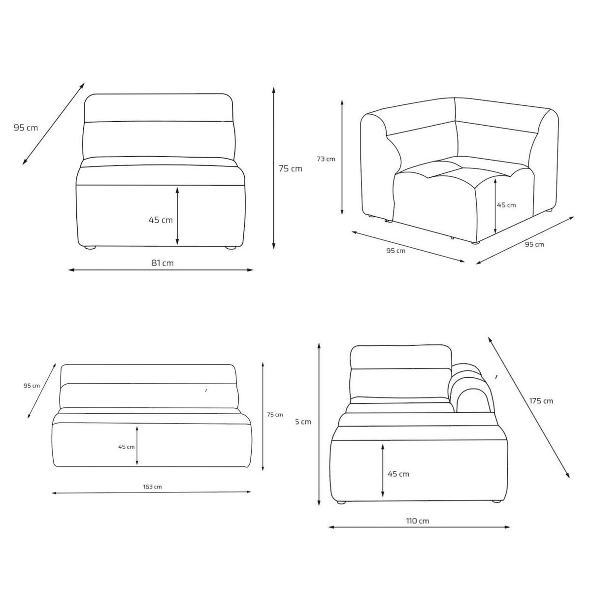 6-SITZER modulares Wohnlandschaft U XXL VEER SET 5 Links, 368 x 175 cm, Chenille Webstoff Anthrazit - Anthrazit/Schwarz, Holz/Kunststoff (368/75/175cm) - Muffo