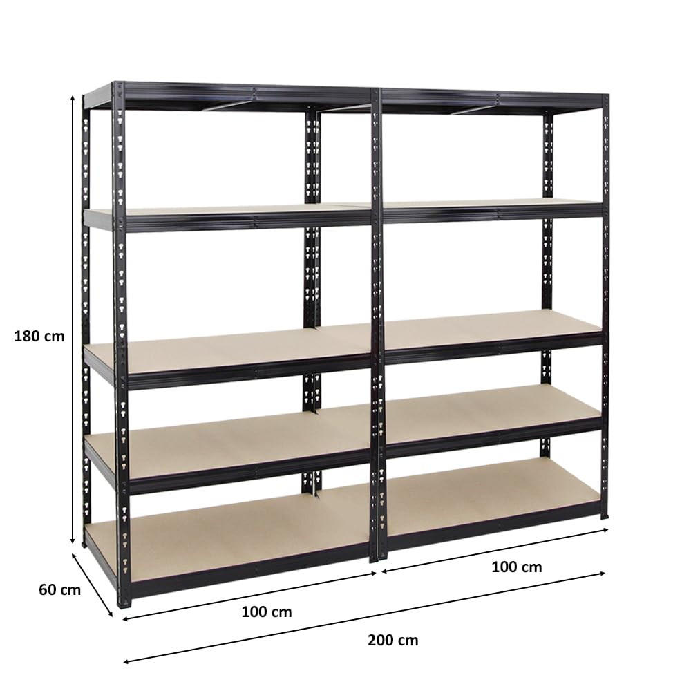 SCHWERLASTREGAL Tiger 2er-Set mit 2x 180x100x60 cm Fachlast 265 kg Schwarz - Silberfarben, Metall (200/180/60cm) - PROREGAL