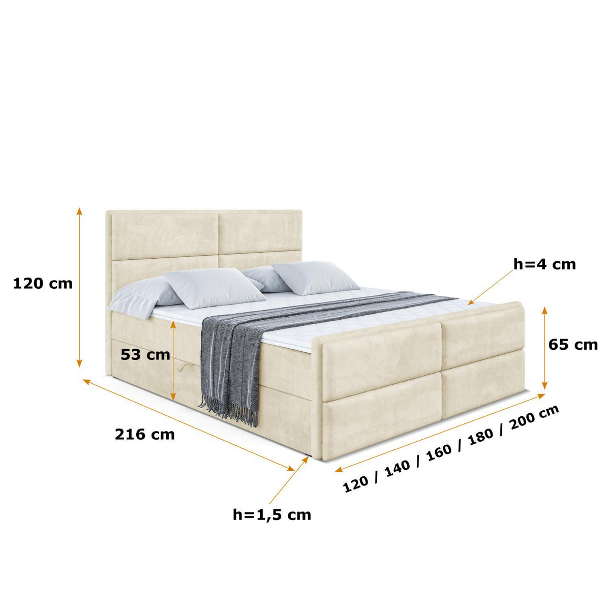 BOXBETT AURA-Z - 120 x 200 - H3 - Beige - Beige, Holzwerkstoff (120/200cm) - ALTDECOR