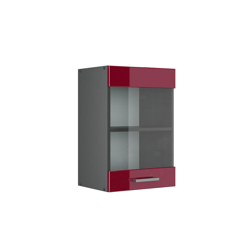 KÜCHENGLASSCHRANK R-Line Rot Hochglanz 40 cm - Bordeaux/Anthrazit, Holzwerkstoff (40/60/31cm) - Vicco